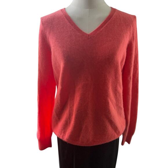 Talbots 100% Cashmere Coral V Neck Sweater Pullover Women's S M Soft Luxury - Picture 2 of 12